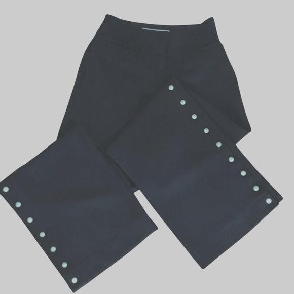 LEIFSDOTTIR ANTHROPOLOGIE Women High Waist Black Wide Leg Pearl Button Pants 6 - Picture 7 of 14